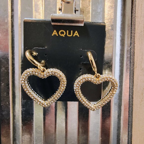 Aqua Sterling Silver Gold Plated Huggie Heart Earrings NWT - Picture 4 of 4